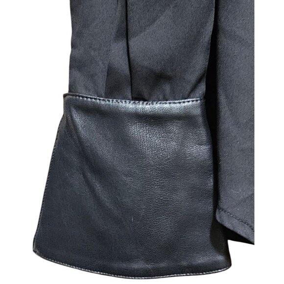 Gracia Black Button-Up Top With Faux Leather Details & Flared Sleeves - Size S - Picture 7 of 12